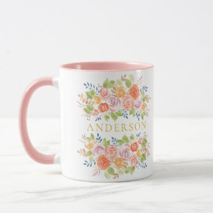 Caneca Rose Bouquet Dourado Watercolor com nome