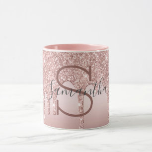 Caneca Rosê Dourado Brilho Gotejante Blush Rosa Tendência