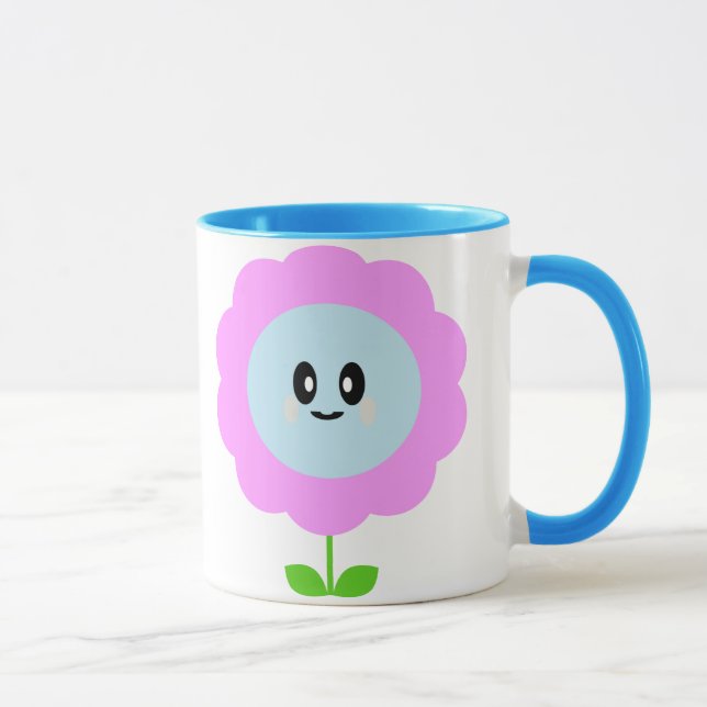 CANECA RÓSEA FLOR KAWAII AZUL (Direita)