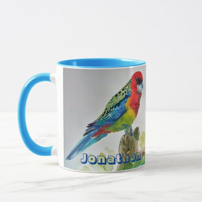 Caneca Rosella Parrot Watercolor Painting Boys Art (Esquerda)