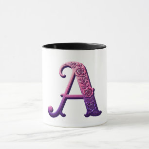 Caneca Rosemaling Metálico Moderno Letra A, Rosa/Roxo