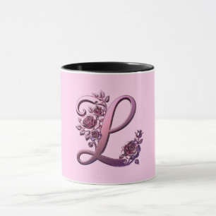Caneca Rosemaling Metálico Moderno Letra L, Rosa/Roxo