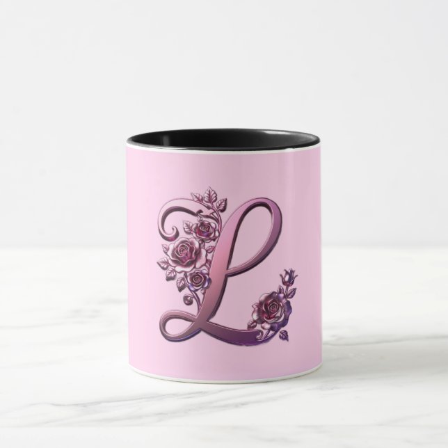 Caneca Rosemaling Metálico Moderno Letra L, Rosa/Roxo (Centro)