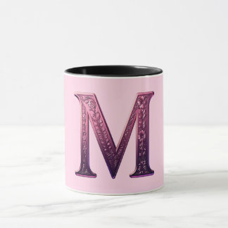 Caneca Rosemaling Metálico Moderno Letra M, Rosa/Roxo
