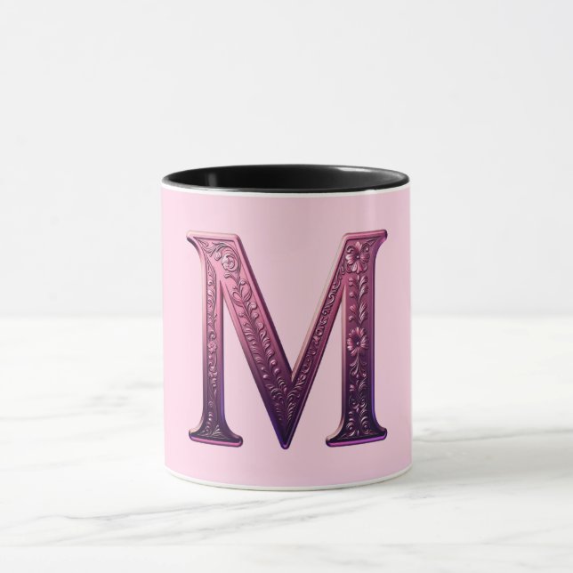 Caneca Rosemaling Metálico Moderno Letra M, Rosa/Roxo (Centro)