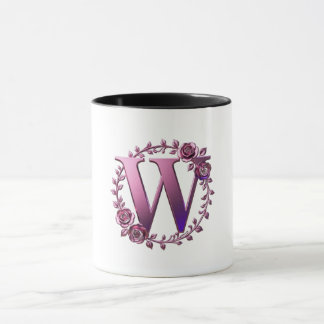Caneca Rosemaling Metálico Moderno Letra W, Rosa/Roxo