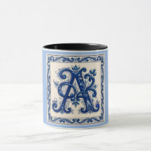 Rosemaling Monograma Azul da Prússia