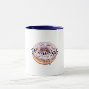 Caneca Rosquinha Floral Branco Lavanda Roxa
