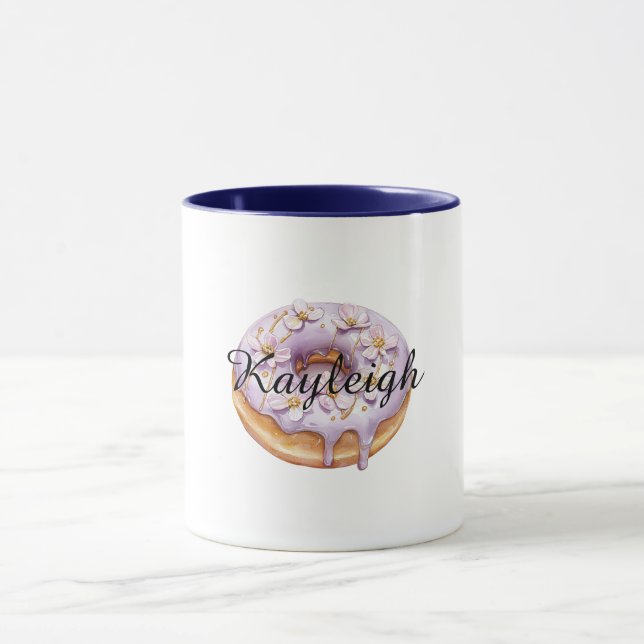 Caneca Rosquinha Floral Branco Lavanda Roxa (Centro)
