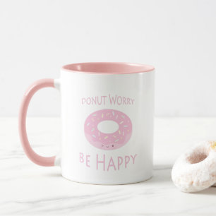 Caneca Rosquinha Preocupada Ser Feliz Comida Rosa-Rosa-Ro