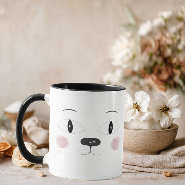 Caneca rosto bonito de gato, olhos vermelhos (Criador carregado)