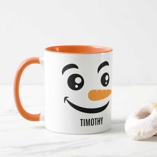 Caneca Rosto de Boneco de Neve Sorridente (Com Donut)