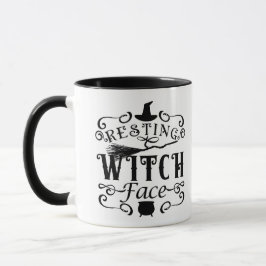 Caneca ROSTO DE BRUXA DESCANSANDO Gráfico de Tipo Vintage