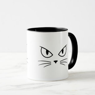 Caneca Rosto de Gato Branco Olhos Afiados