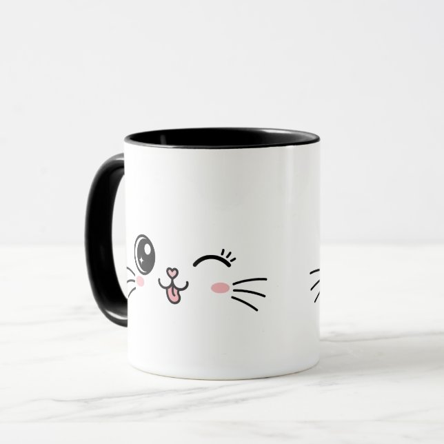 Caneca Rosto de Gato Kawaii Fofo (Frente Esquerda)