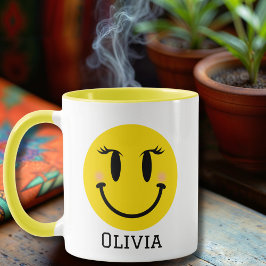 Caneca Rosto Feliz Amarelo, Personalizado Divertido