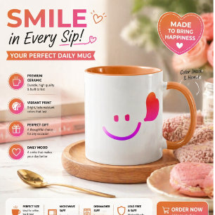 Caneca Rosto Feliz HappeSmiley com Coração – Vibrações Fe