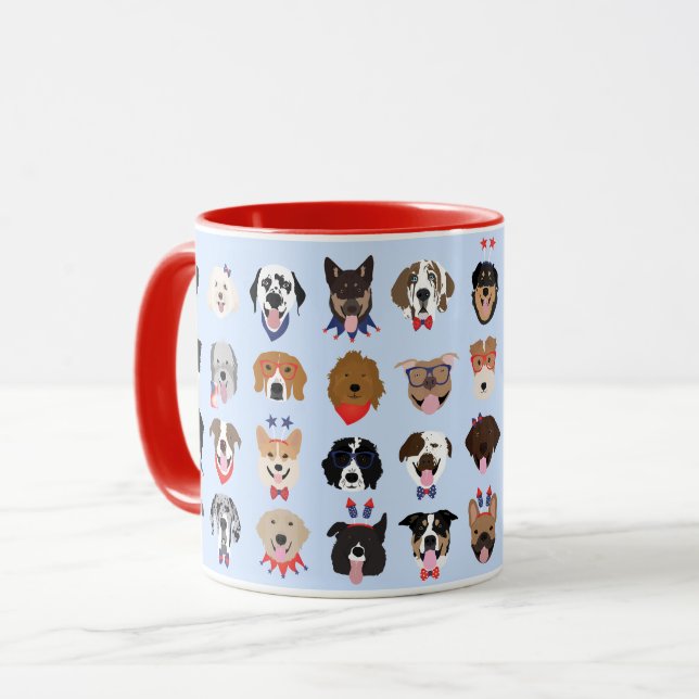 Caneca Rostos De Cachorro Do Quarto De Julho (Frente Esquerda)