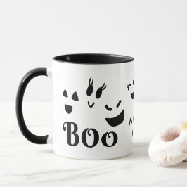 Caneca Rostos de Fantasmas BOO Pretos e Brancos de Hallow