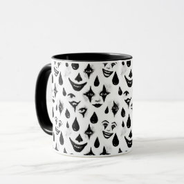 Caneca Rostos de Palhaço de Circo Preto Branco