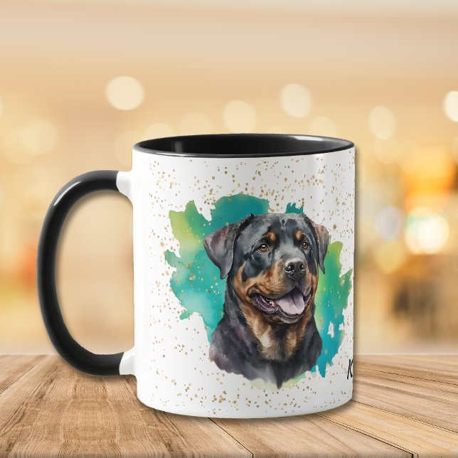 Caneca Rottweiler Teal Abstrato Dourada Confetti (Criador carregado)
