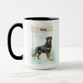 Caneca Rottweiler Watercolor Personalized Dog