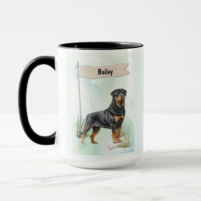 Caneca Rottweiler Watercolor Personalized Dog (Esquerda)