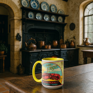 Caneca Rótulo de Lagosta Enlatada da Era Vitoriana Halifa