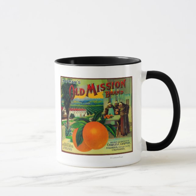 Caneca Rótulo Laranja de Missão AntigaFullerton, CA (Direita)