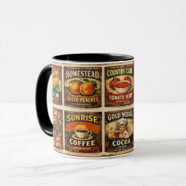 Caneca rótulos de alimentos em estilo vintage