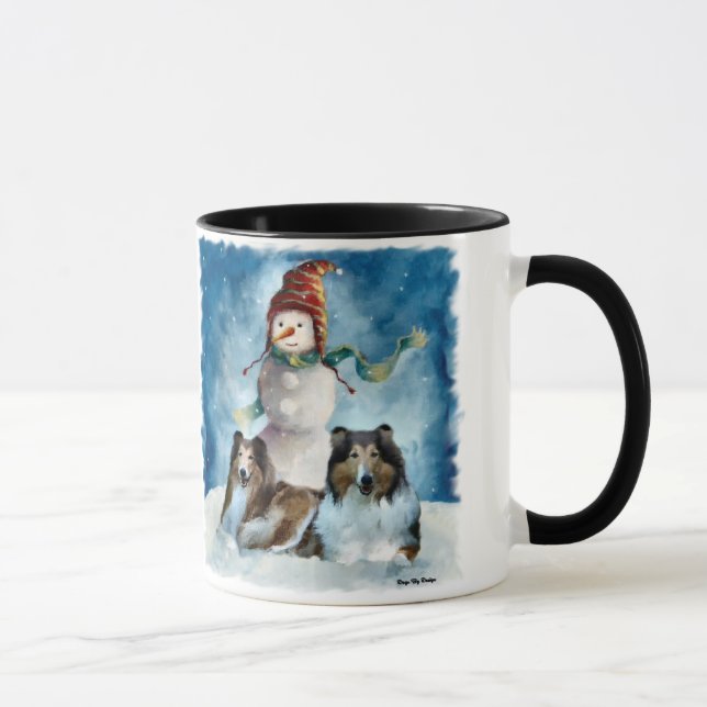 Caneca Rough Collie com Snowman no Natal (Direita)