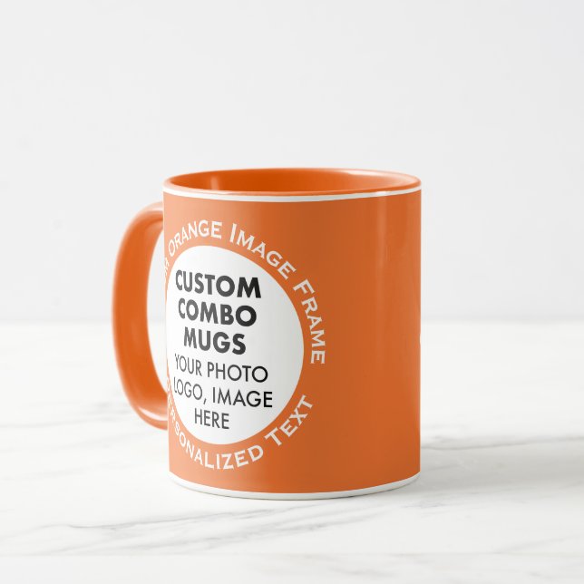 Caneca Round Frame 2 x Photo + Text Orange Custom Combo (Frente Esquerda)