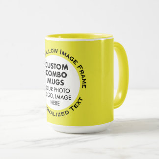 Caneca Round Frame Photo & Text Large Yellow Custom Combo