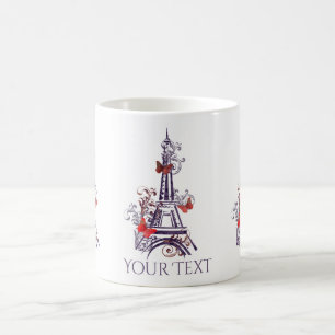 Caneca roxa das borboletas da torre Eiffel