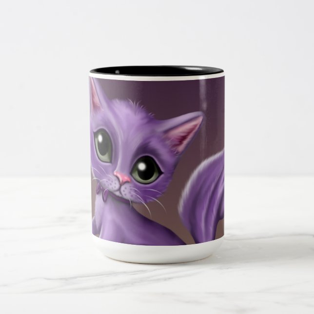 Caneca roxa do Dois-Tom do gatinho (Centro)