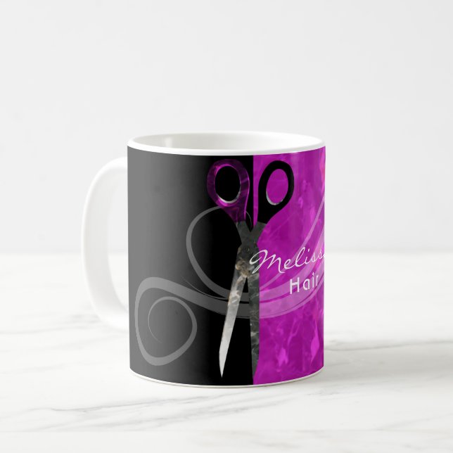 Caneca roxa na moda do cabeleireiro (Frente Esquerda)