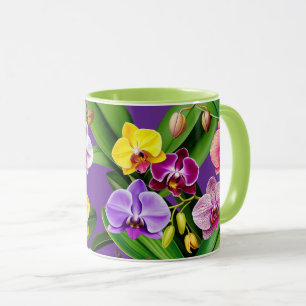 Caneca Roxo Azul Amarelo Lilás Verde Orquídeas Flores