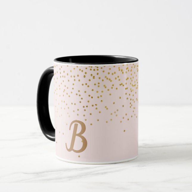 Caneca Roxo Bege e Confetes Dourados Glam Moderno Tendênc (Frente Esquerda)