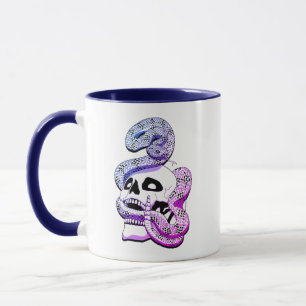 Caneca Roxo Gótico e Cobra Azul e Arte Escura Caveira
