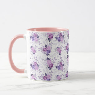 Caneca Roxo Rosa Floral Bonito