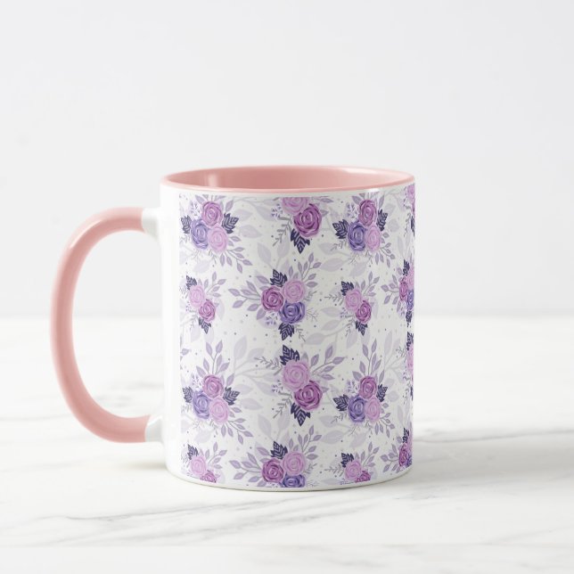 Caneca Roxo Rosa Floral Bonito (Esquerda)