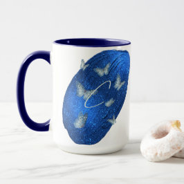 Caneca Royal Blue Butterflies Initials - Letra C Monogram