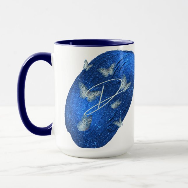 Caneca Royal Blue Butterflies Initials - Letra D Monogram (Esquerda)