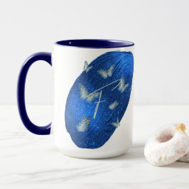 Caneca Royal Blue Butterflies Initials - Letra F Monogram