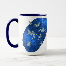 Caneca Royal Blue Butterflies Initials - Letra M Monogram