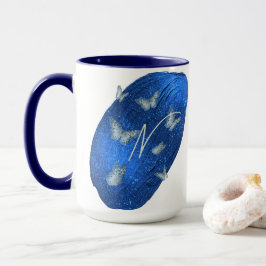 Caneca Royal Blue Butterflies Initials - Letra N Monogram