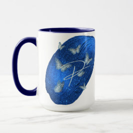 Caneca Royal Blue Butterflies Initials - Letra P Monogram