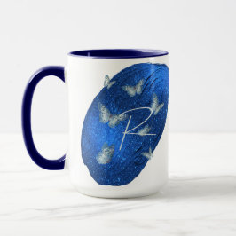 Caneca Royal Blue Butterflies Initials - Letra R Monogram