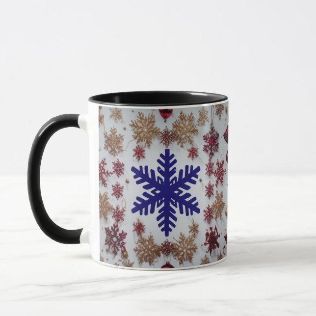 Caneca Royal Blue Floco de Neve & Enfeite Dourado Natal  (Esquerda)