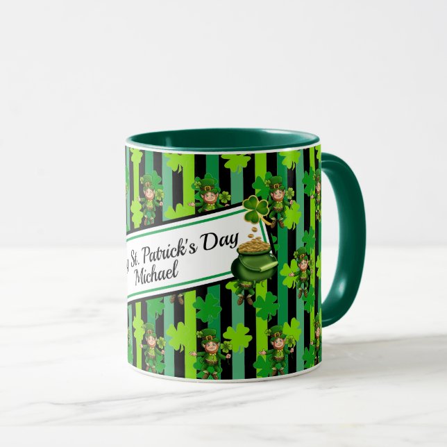 Caneca Rua, dia de Patrick Leprechaun Shamrock, adicione  (Frente Esquerda)